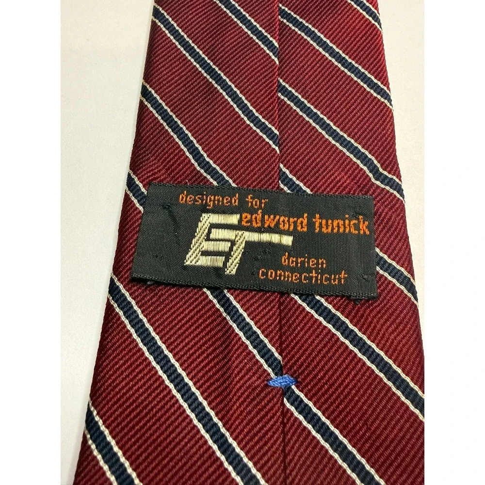 Edward Tunick Burgundy Striped Men's Neck Tie Diagonal Stripe Classic Dress Tie